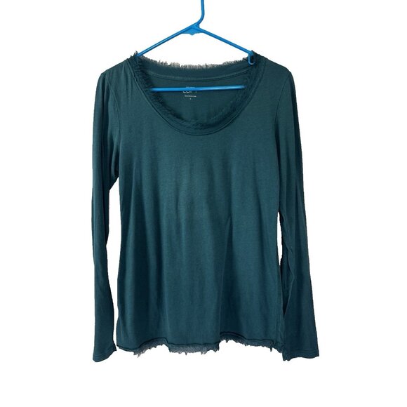 Womens S Green Scoop Neck Tee LS Eyelash Trim Y2k Forest Fairy Grunge Whimsigoth - Picture 1 of 8